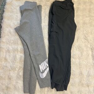 Lot Of 2 Womens Legging Jogger Workout Pants NIKE XL Grey Pockets Buttons Sweats